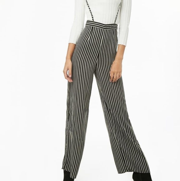 JAPNA Pinstripe Cropped Suspender Pants - Picture 3 of 6
